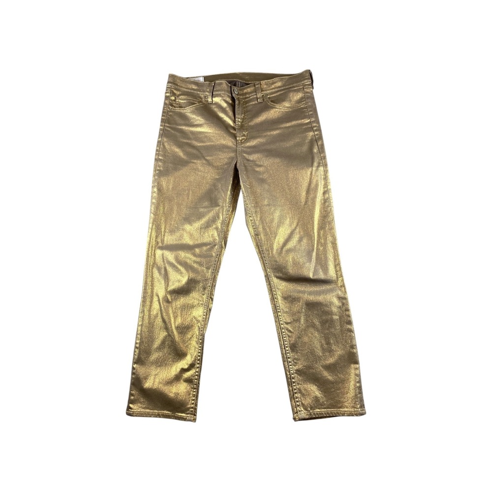 Gap Vintage Slim High Rise Metallic‎ Gold Coated Jeans 32 14R Womens